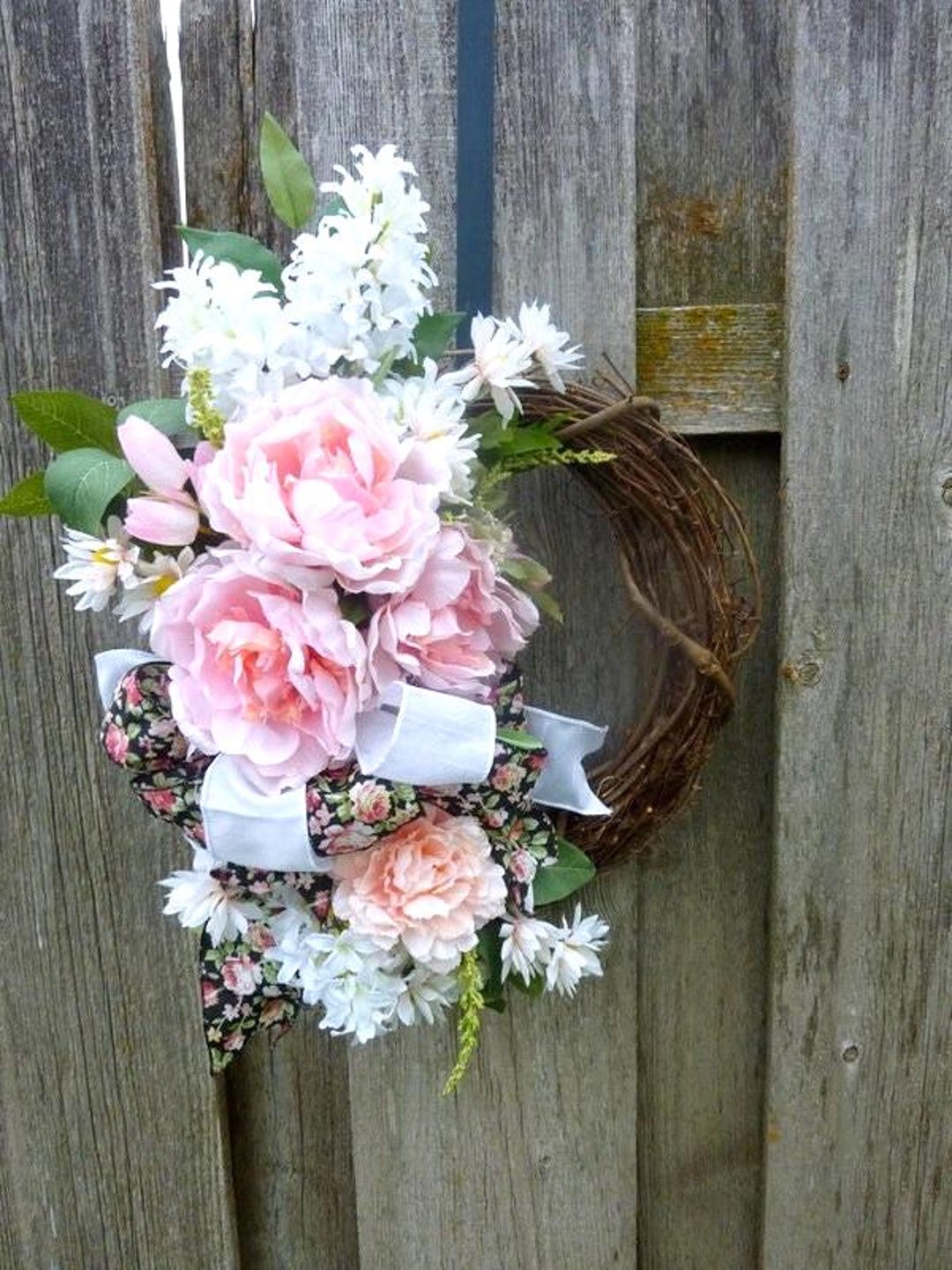 Peony Wreath for Spring, Pink and White Front Door Decor - Etsy