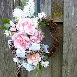 Peony Wreath for Spring, Pink and White Front door decor
