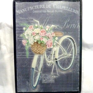 Paris sign, Wood Chalkboard Print Sign with Bike an Flowers
