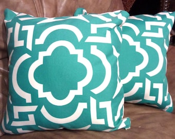 Peacock Green Outdoor Pillow Cover: Richloom Solarium, Stain Resistant