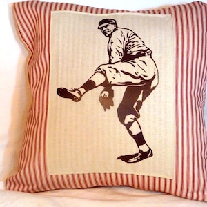 Baseball Pillow, Vintage Baseball player, Boys room decor, Sports pillow cover