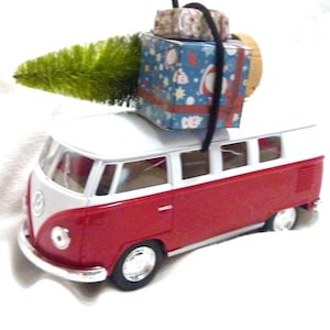 Red VW Van, Red Truck, Diecast truck decor, Christmas Truck decorations, Metal truck