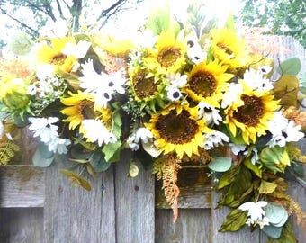 Sunflower Wedding Arch Swags: Silk Sunflowers, Daisies & Greenery - Set of 2