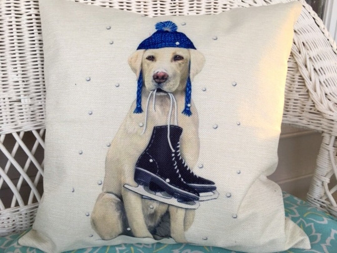 Lab Pillow Covers, Winter Pillow Cover, Dog Pillow Covers, Yellow Lab