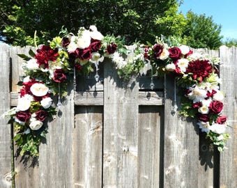 Burgundy and Ivory Wedding Arch Swags: Floral Corner Decor, Set of 2
