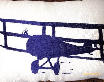 Embroidered Biplane Pillow Cover: Vintage Airplane Decor