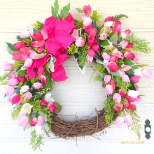 Tulip Wreath, Spring wreaths in Pink and White