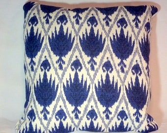 Ikat pillow cover, Navy Blue and White Designer fabric