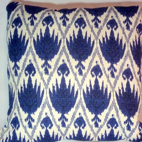 Ikat pillow cover, Navy Blue and White Designer fabric