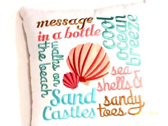 Beach house pillows, Embroidered Beach pillow