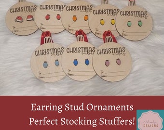 Earring Stud Gift Ornament - Stocking Stuffer - Laser Cut & Hand Painted - Wooden