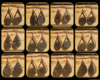 Light Weight Wooden Earrings - Espresso Brown Dangle Earrings - Laser Cut