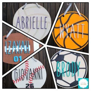 Wooden Kids Sport Signs - Kids Room Door Hangers - Baseball, Basketball, Soccer, Football & More!