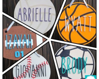 Wooden Kids Sport Signs - Kids Room Door Hangers - Baseball, Basketball, Soccer, Football & More!