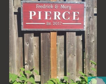 Wooden Family Name Sign - Wood & Aluminum Anniversary Gift