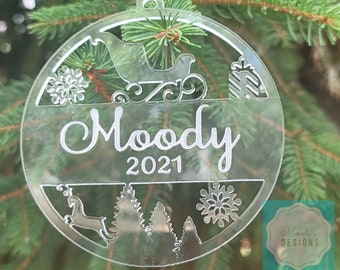 Engraved, Personalized Family Ornament - Clear Acrylic