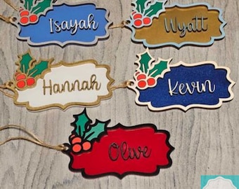 Personalized Stocking Tags & Gift Tags - Custom Made - Laser Cut Wood and Acrylic