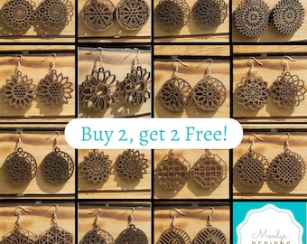 Espresso Brown Wooden Earrings – Laser Cut Sterling Silver Hooks - Buy 2 get 2 free