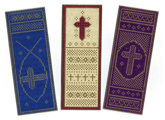 Golden Cross Bookmarks - set of 3 Bookmark Patterns - Counted Cross Stitch Charts - PDF Instant Download