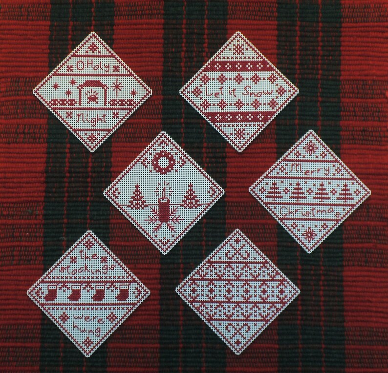 Redwork Christmas Ornament Patterns 6 Counted Cross Stitch Etsy