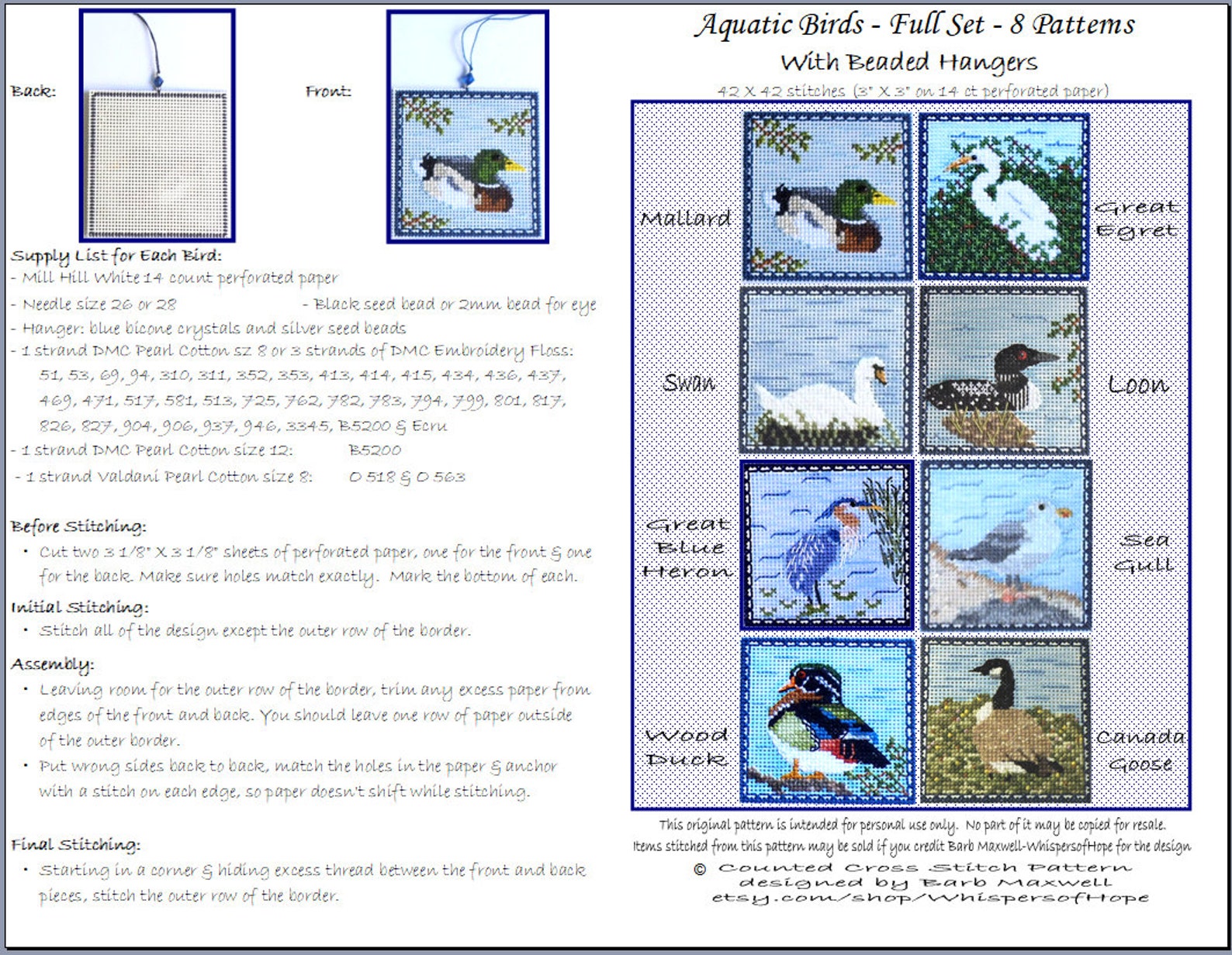 Aquatic Birds - Full Set - 8 Counted Cross Stitch Charts - PDF Instant ...
