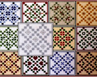 Irish Chain Quilt Block Ornaments Counted Cross Stitch Patterns - Set of 12 - PDF Instant Download