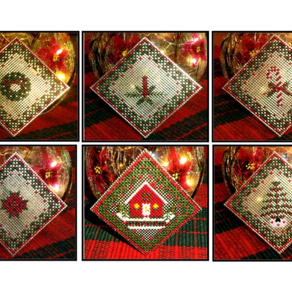 Gold Christmas Tree Ornaments Counted Cross Stitch Patterns - Set of 6 - PDF Instant Download