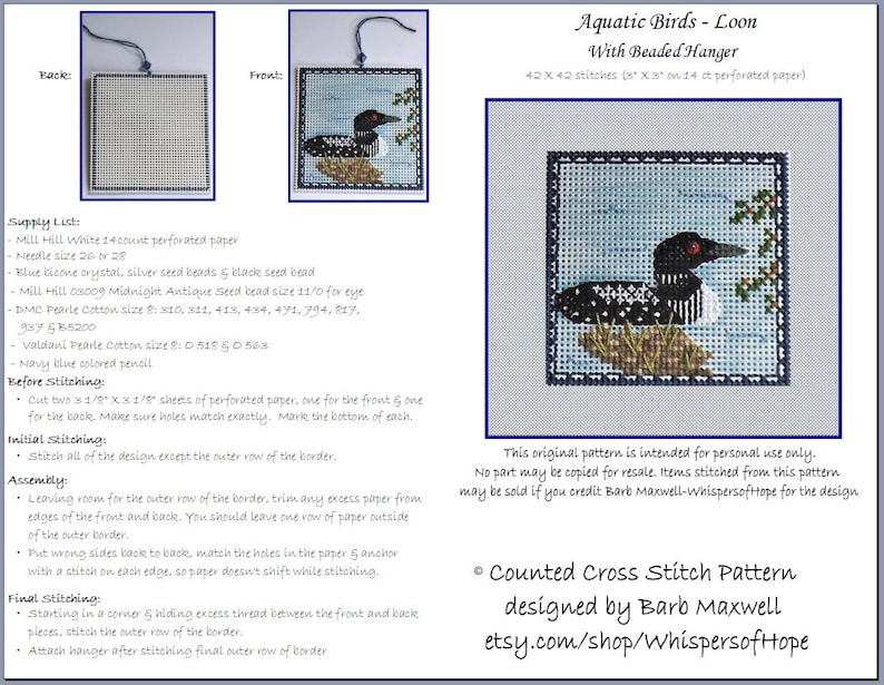 Aquatic Birds Loon Cross Stitch Chart PDF Instant Etsy
