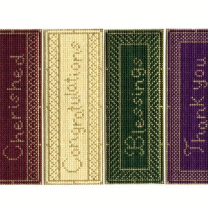 Golden Greetings - set of 4 Bookmark Patterns with Alphabets for Personalizing - Counted Cross Stitch Charts - PDF Instant Download