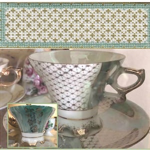 Tea Cup Inspiration Series # 3 Gold Diamonds - Counted Cross Stitch Chart - PDF Instant Download - CHART ONLY - Cup & Saucer not included
