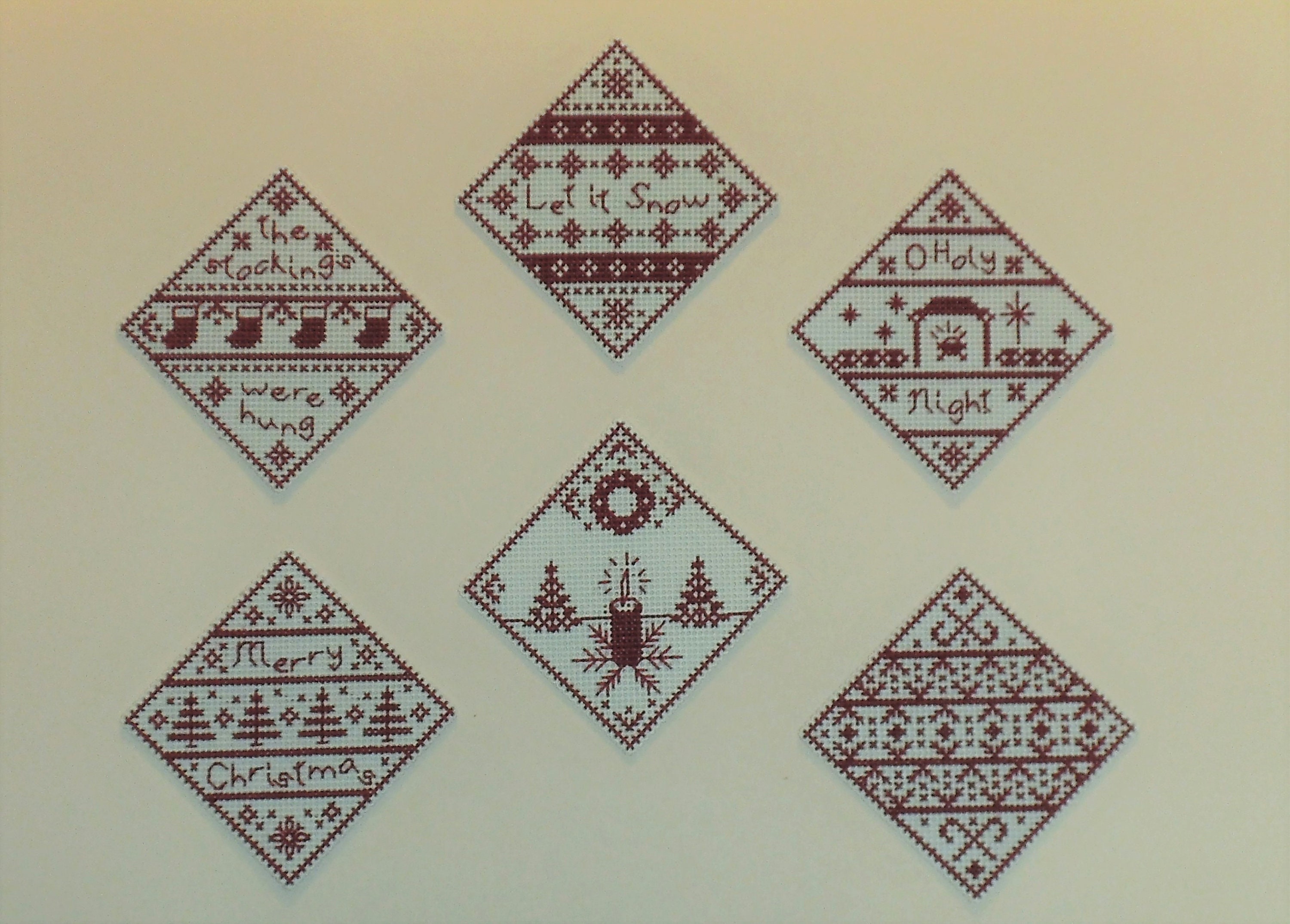 Redwork Christmas Ornament Patterns 6 Counted Cross Stitch Etsy
