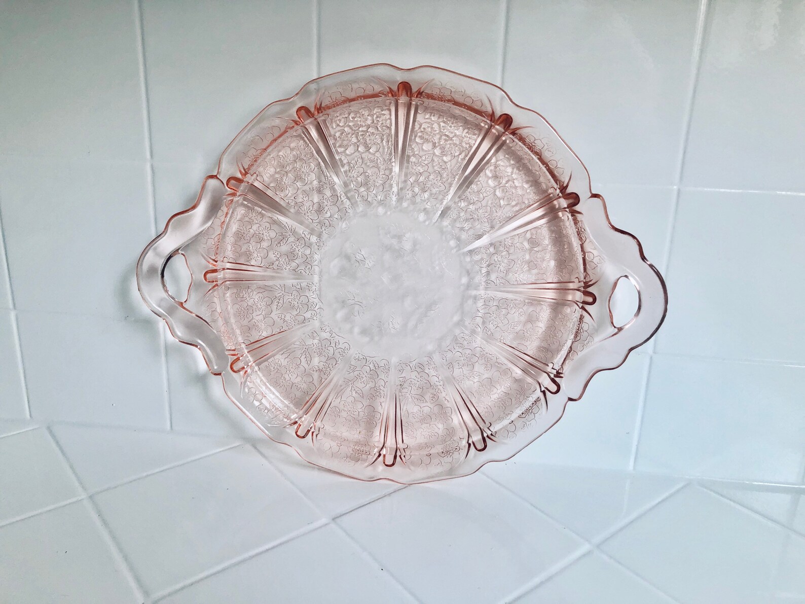 Vintage Pink Depression Glass Tray Dish with Handles Etsy
