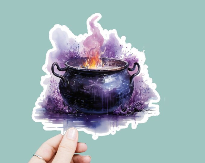 Watercolor Witches Cauldron Vinyl Decal, Satin Finish Boho Witchy Potion Sticker, Laptop Sticker, Window Decal, Water Bottle Decal, 4 Sizes