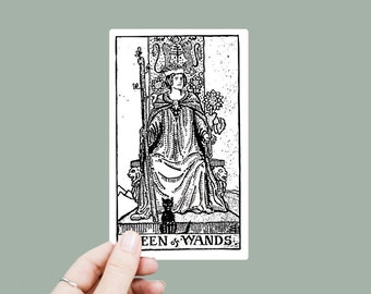 Queen of Wands Vinyl Decal, Satin Finish Sticker, Tarot Card Laptop Sticker, Window Decal, Water Bottle Decal, 4 Sizes to Choose From