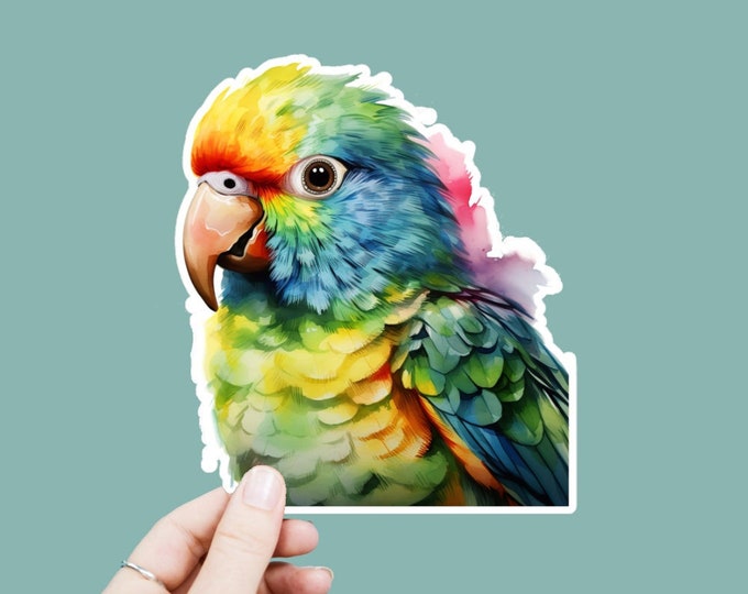 Watercolor Tropical Parrot Vinyl Decal, Satin Finish Boho Bird Sticker, Laptop Sticker, Window Decal, Water Bottle Decal, 4 Sizes