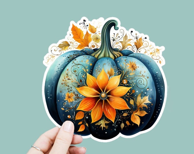 Watercolor Harvest Pumpkin Vinyl Decal, Satin Finish Boho Pumpkin Sticker, Laptop Sticker, Window Decal, Water Bottle Decal, 4 Sizes