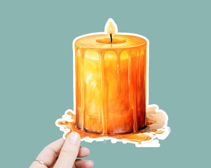 Watercolor Orange Candle Vinyl Decal, Satin Finish Boho Candle Sticker, Laptop Sticker, Window Decal, Water Bottle Decal, 4 Sizes
