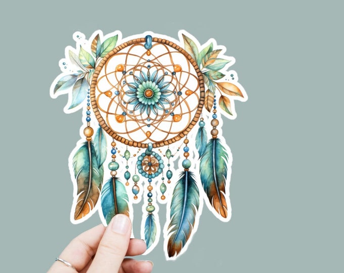 Watercolor Dreamcatcher Decal, Satin Finish Sticker, Boho Dream Catcher Sticker Laptop Sticker, Window Decal, Water Bottle Decal, 4 Sizes