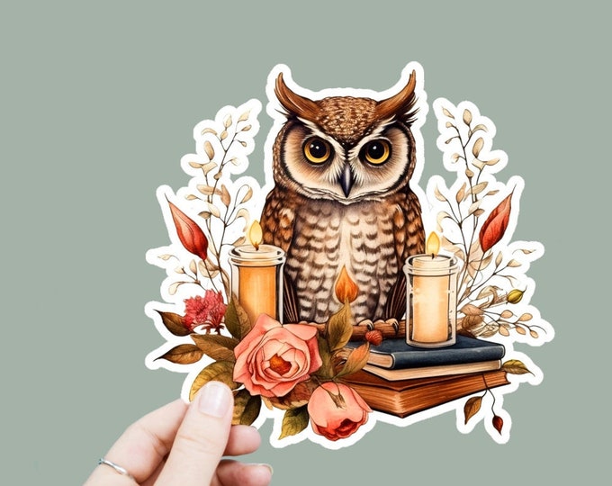 Owl Vinyl Decal, Satin Finish Sticker, Autumn Floral Owl Laptop Sticker, Window Decal, Water Bottle Decal, 4 Sizes to Choose From
