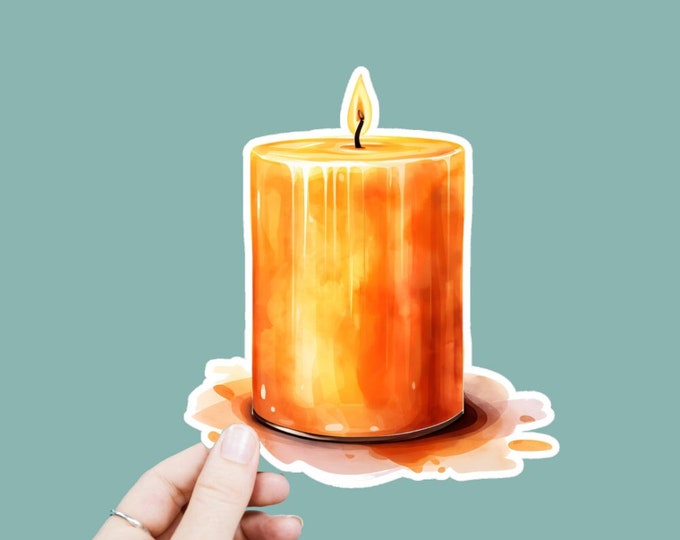 Watercolor Orange Candle Vinyl Decal, Satin Finish Boho Candle Sticker, Laptop Sticker, Window Decal, Water Bottle Decal, 4 Sizes