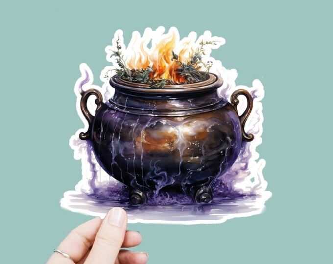 Watercolor Witches Cauldron Vinyl Decal, Satin Finish Boho Witchy Potion Sticker, Laptop Sticker, Window Decal, Water Bottle Decal, 4 Sizes