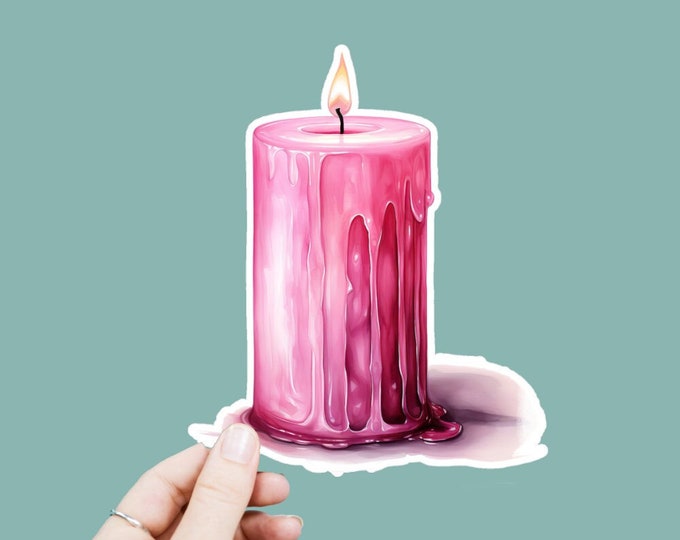 Watercolor Pink Candle Vinyl Decal, Satin Finish Boho Candle Sticker, Laptop Sticker, Window Decal, Water Bottle Decal, 4 Sizes
