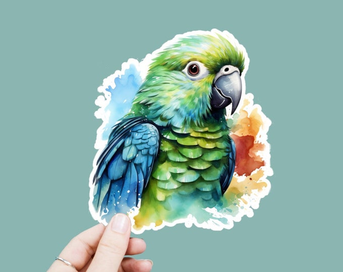 Watercolor Tropical Parrot Vinyl Decal, Satin Finish Boho Bird Sticker, Laptop Sticker, Window Decal, Water Bottle Decal, 4 Sizes