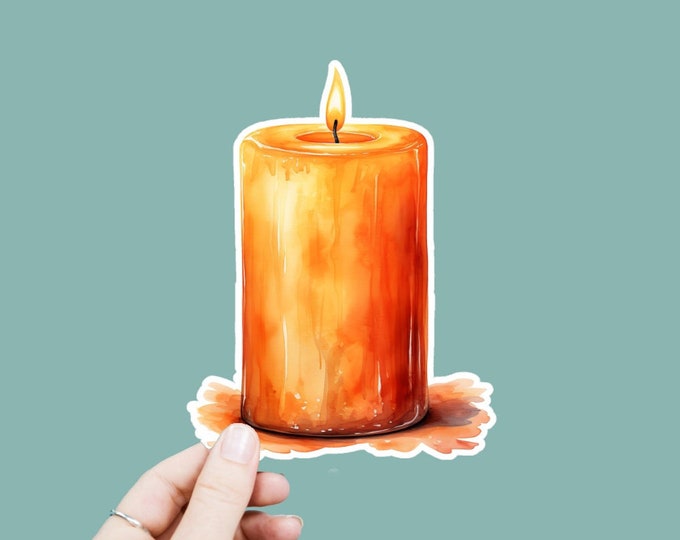 Watercolor Orange Candle Vinyl Decal, Satin Finish Boho Candle Sticker, Laptop Sticker, Window Decal, Water Bottle Decal, 4 Sizes