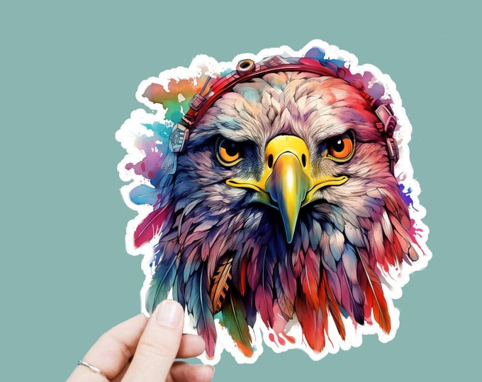 Watercolor Eagle Vinyl Decal, Satin Finish Boho Animal Sticker, Laptop Sticker, Window Decal, Water Bottle Decal, 4 Sizes