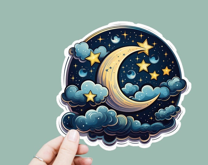 Watercolor Hippie Celestial Vinyl Decal, Satin Finish Boho Stars Moon Sticker, Laptop Sticker, Window Decal, Water Bottle Decal, 4 Sizes