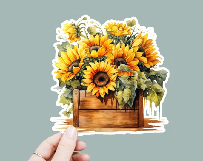 Watercolor Sunflowers Floral Decal, Satin Finish Sticker, Boho Witchy Sticker Laptop Sticker, Window Decal, Water Bottle Decal, 4 Sizes