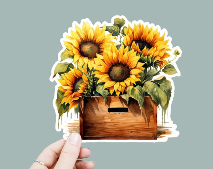 Watercolor Sunflowers Floral Decal, Satin Finish Sticker, Boho Hippie Sticker Laptop Sticker, Window Decal, Water Bottle Decal, 4 Sizes