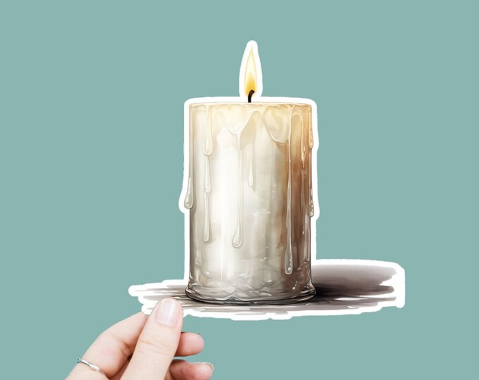 Watercolor White Candle Vinyl Decal, Satin Finish Boho Candle Sticker, Laptop Sticker, Window Decal, Water Bottle Decal, 4 Sizes