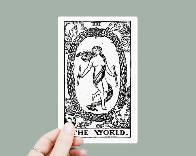 The World Card Vinyl Decal, Satin Finish Sticker, Tarot Card Laptop Sticker, Window Decal, Water Bottle Decal, 4 Sizes to Choose From